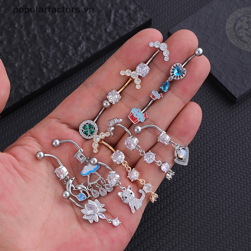 Khuyên Rốn Đính Đá zircon Hình Cá Heo / Mèo Bằng Thép Không Gỉ