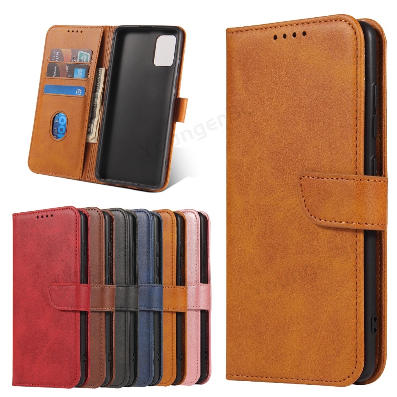 Bao Da Điện Thoại Nắp Lật Màu Trơn Có Khóa Cài Và Ngăn Đựng Thẻ Cho samsung galaxy a41 a42 m42 a51 a52 a53 Ốp