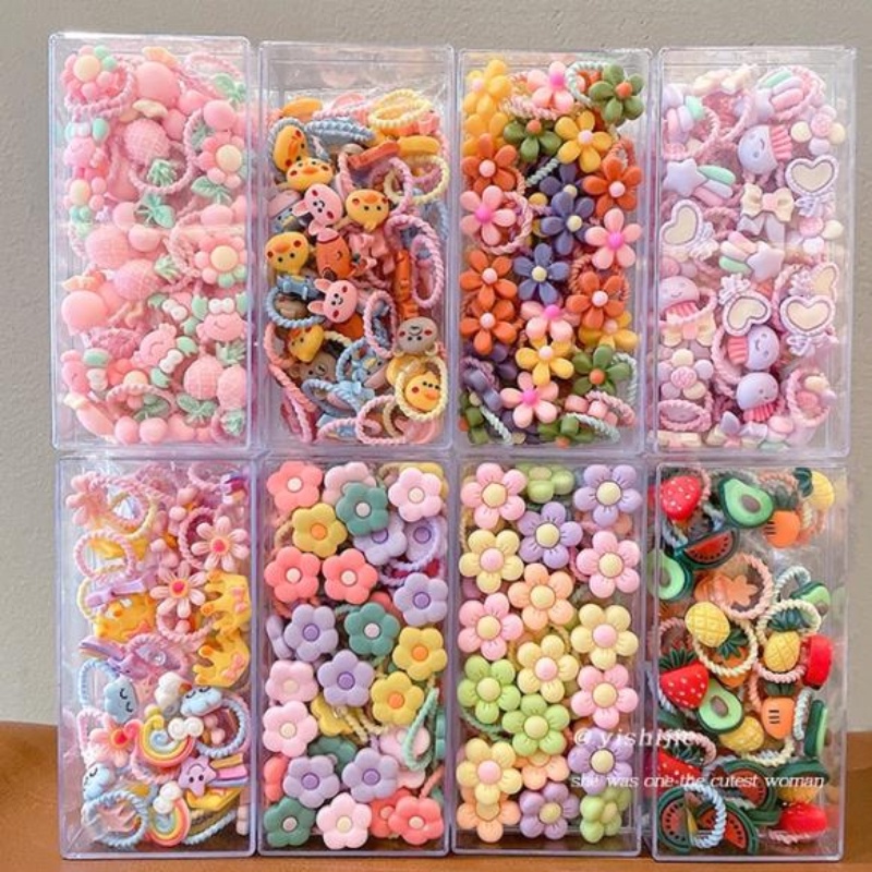 Set 30 Dây Cột Tóc Co Giãn Nhiều Màu Dễ Thương Không Làm Đau Cho Bé