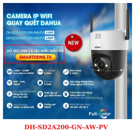 Camera IP Wifi Speed Dome hồng ngoại có màu ban đêm 5.0MP DAHUA DH-SD2A500HB-GN-AW-PV-S2 Đàm Thoại 2 Chiều