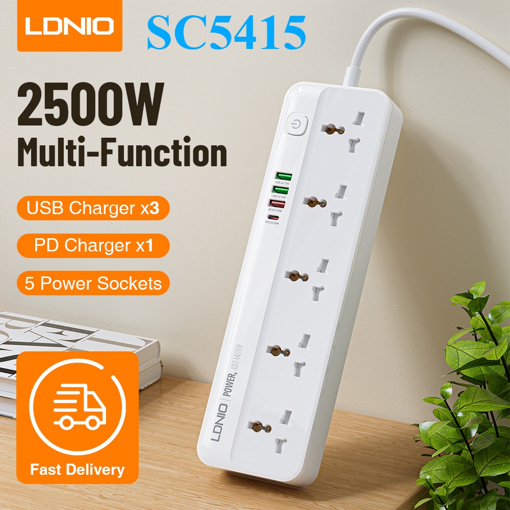 Ổ điện LDNIO  SC5415   nhiều cổng 2500w - Tích hợp Cổng sạc nhanh Type C  PD3.0 20W, QC3.0 SC2413 SC2311 TTSHOP720