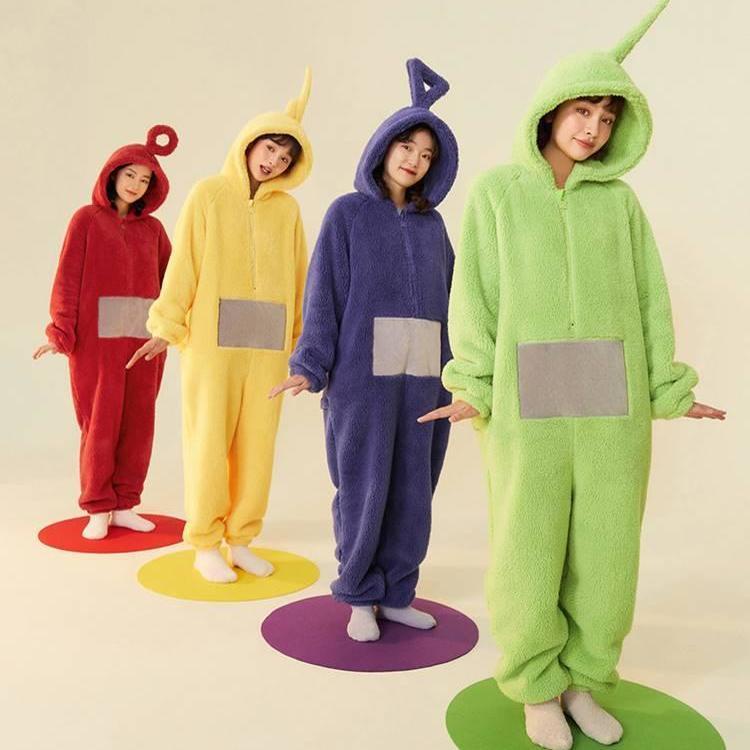 Bộ Đồ Ngủ Liền Thân Bằng Lông Cừu San Hô Dày In Hoạt Hình teletubbies Thời Trang Mùa Đông Năm 2023