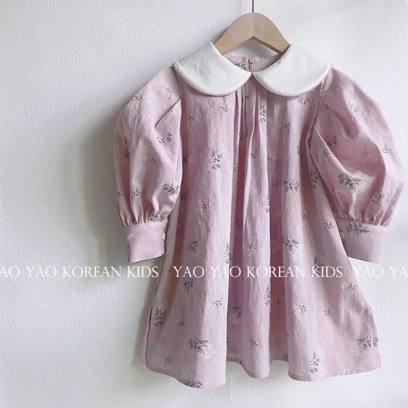 Đầm Tay Dài Cổ Búp Bê Họa Tiết Hoa Mẫu Mới 2023 Thời Trang Mùa Thu Cho Bé