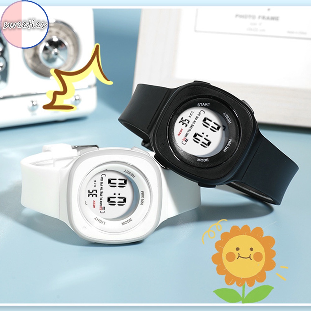 Đồng Hồ Thể Thao Kỹ Thuật Số Đa Năng Chống Thấm Nước Dây silicon Màu Trơn Hình Vuông Cho Học Sinh Nam Nữ