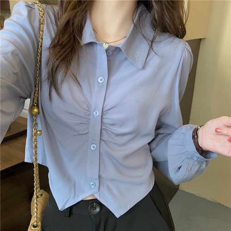 Áo Sơ Mi POLO Tay Dài Cổ Bẻ Dáng Ôm Phong Cách Hàn Quốc Thời Trang Cho Nữ áo kiểu nữ NZ-CS-74