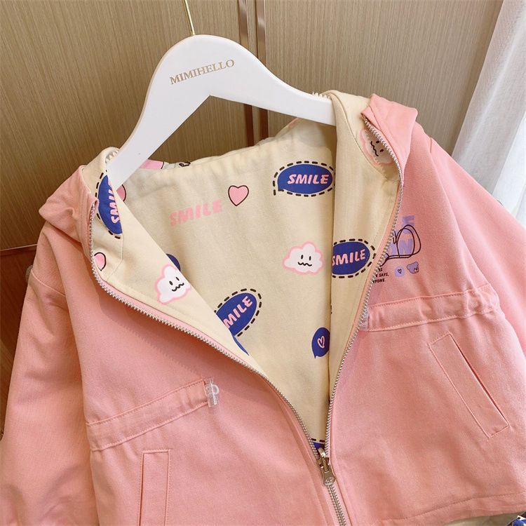 Áo Hoodie Hai Mặt In Họa Tiết Hoạt Hình Thời Trang Xuân Thu Cho Bé Gái 2-9 Tuổi
