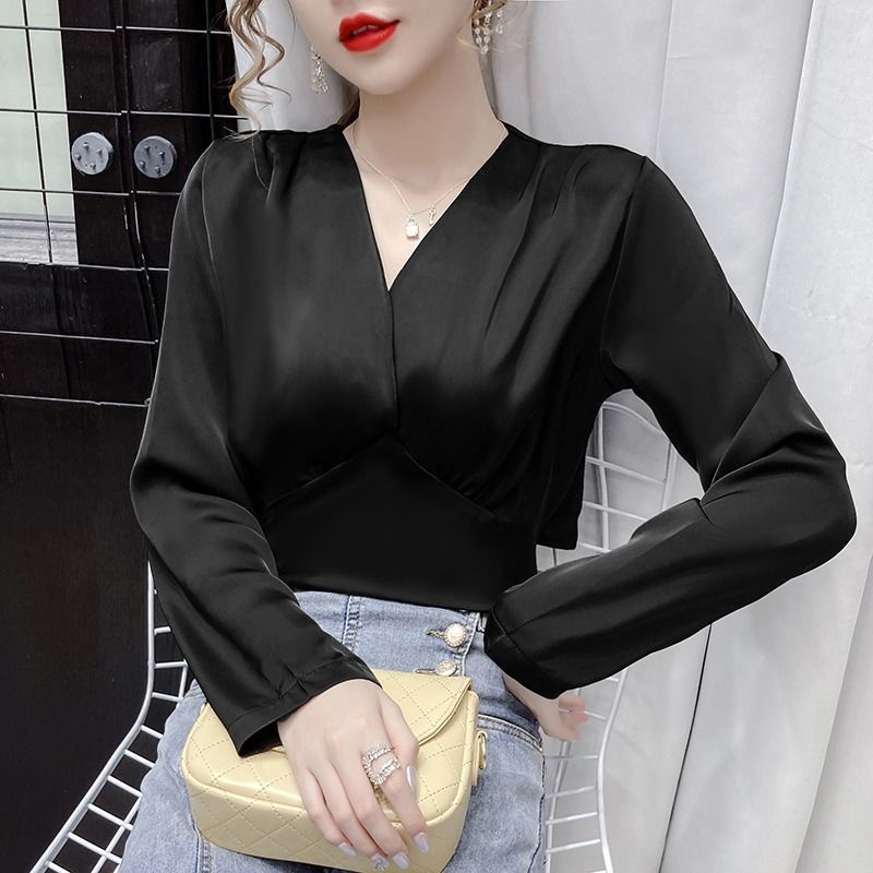 Áo Sơ Mi Tay Dài Cổ Chữ v Thắt Nơ Phong Cách Pháp Thời Trang Cho Nữ