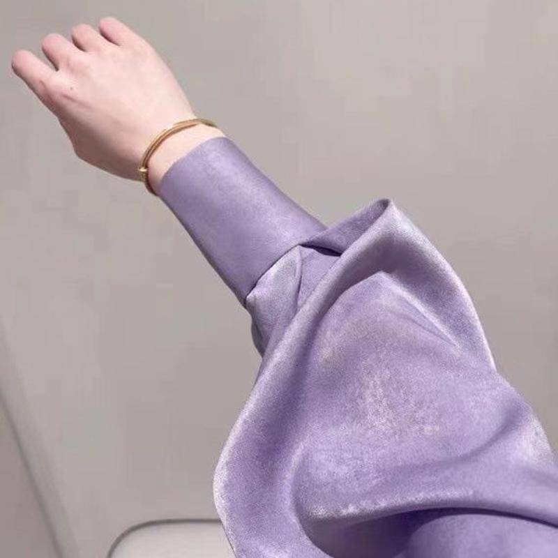 Áo Sơ Mi Tay Dài Vải satin Màu Tím Phong Cách Hàn Quốc Cao Cấp