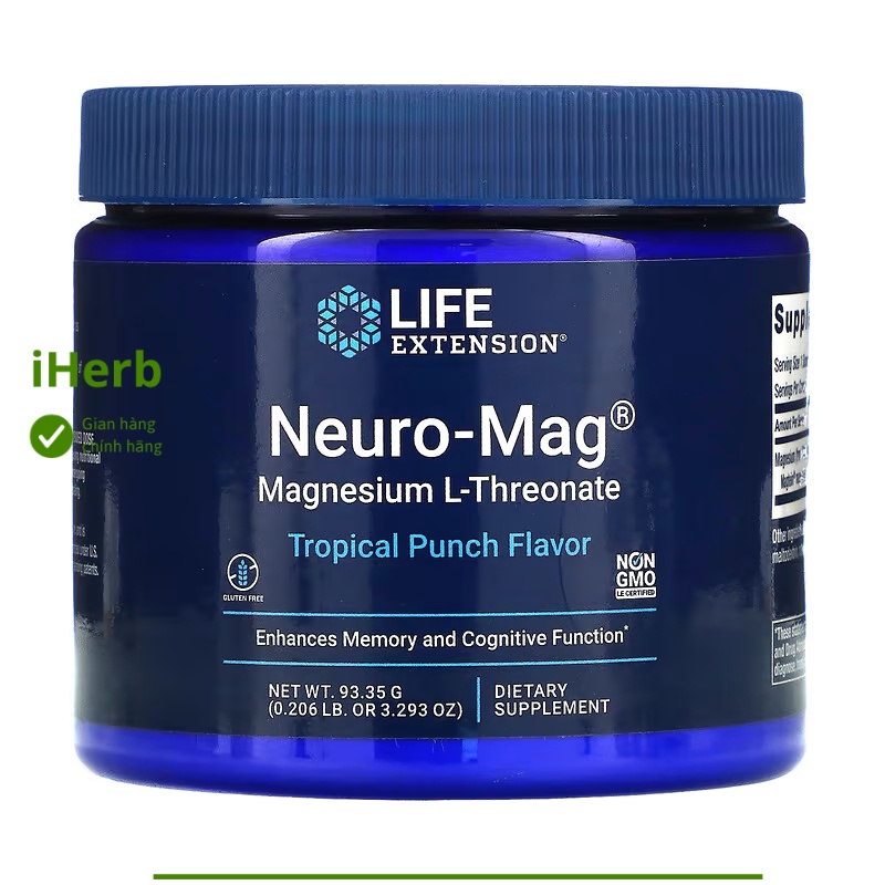 Bột tăng cường trí nhớ và nhận thức Neuro-Mag Life Extension hộp 3.293 oz (93.35 g) - iHerb Việt Nam
