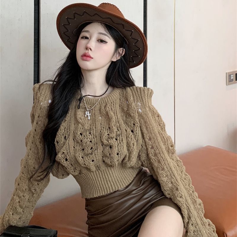 Áo Dệt Kim Tay Dài Hở Vai Thời Trang Thu Đông Dành Cho Nữ
