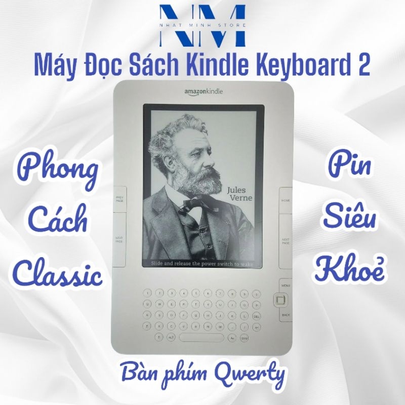 Máy Đọc Sách Phong Cách Classic Bàn Phím Kindle Keyboard 2, Màu Trắng