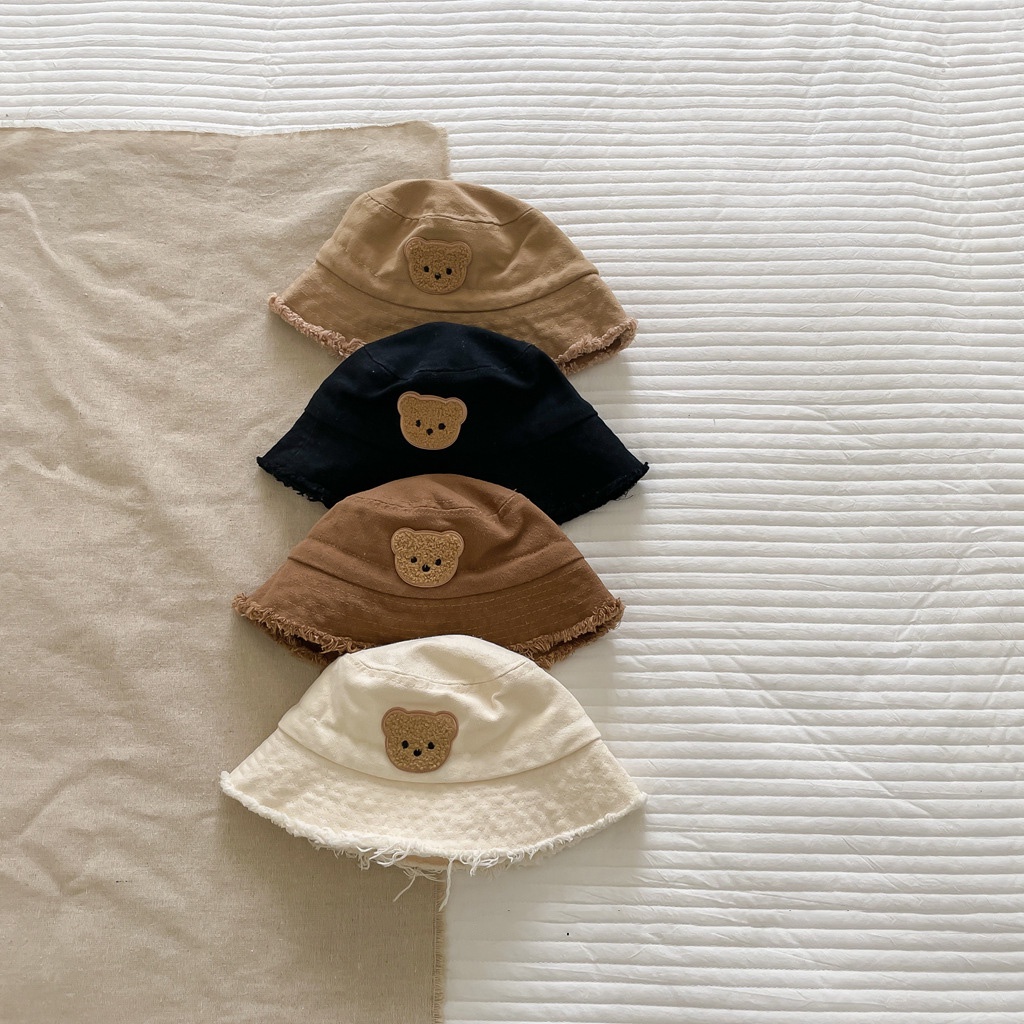 Dễ Thương Mũ bucket Che Nắng Vành Lớn Viền Lông Gấu Nhỏ Thời Trang Cho Bé