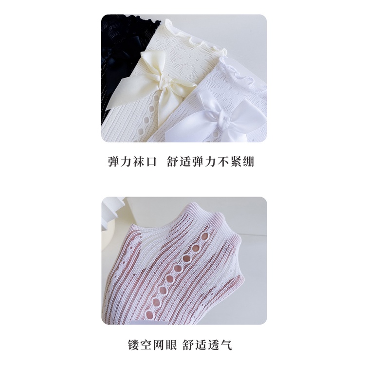 Đôi Vớ Công Chúa Phối Ren Lưới Màu Trơn Đính Nơ Phong Cách Nhật Bản Thời Trang Xuân Hè Cho Bé Gái