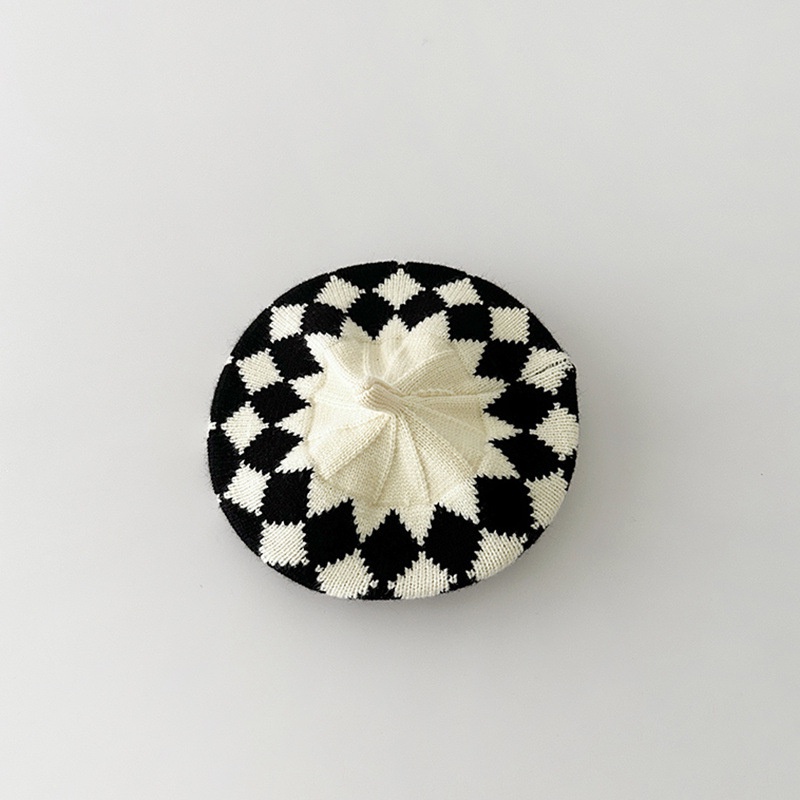 Mũ beret Dệt Kim Họa Tiết Hình Thoi Thời Trang Thu Đông Hàn Quốc Mới Cho Bé