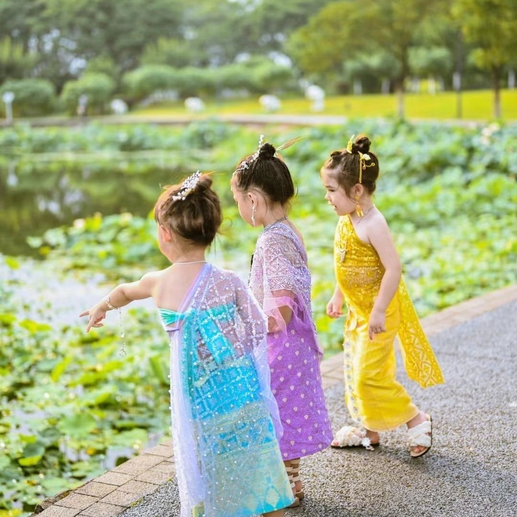 Bộ Trang Phục Biểu Diễn Múa Thái Lan c2 / tsun Phong Cách Dân Tộc Cho Bé Gái