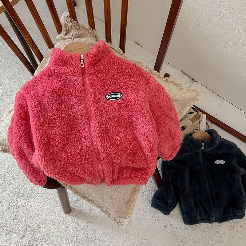 Momo Áo Khoác Nhung Màu Trơn Phong Cách Hàn Quốc Thời Trang Thu Đông Cho Bé