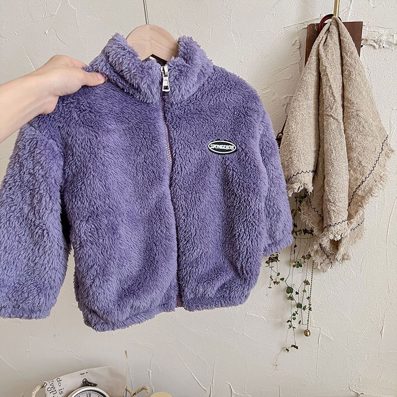 Momo Áo Khoác Nhung Màu Trơn Phong Cách Hàn Quốc Thời Trang Thu Đông Cho Bé