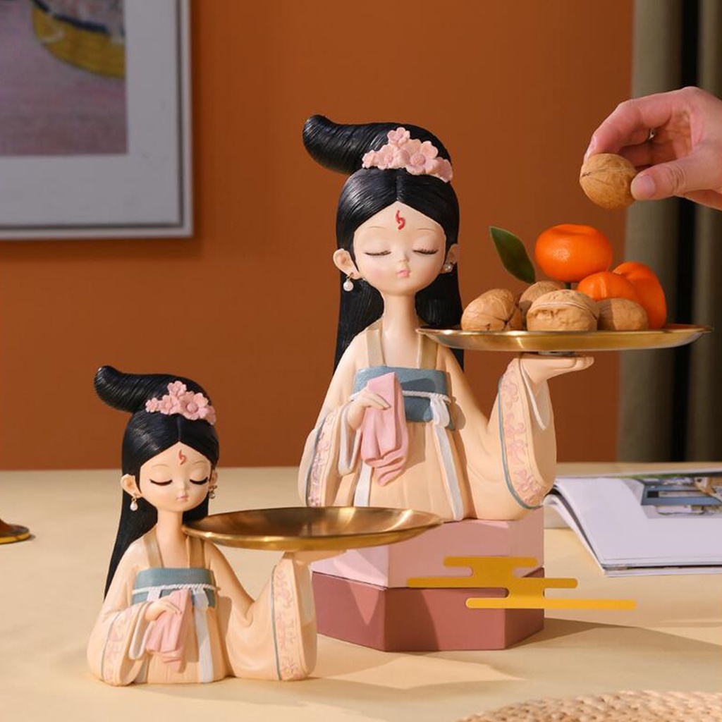 Decor Để Bàn "Cô Gái Trung Hoa Bê Khay" Đựng Bánh Kẹo Chìa Khóa Đẹp