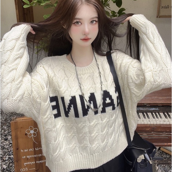 Áo Len Dài Tay Cổ Tròn In Chữ Thiết Kế Mới Thời Trang Dành Cho Mùa Thu Đông áo sweater áo len croptop