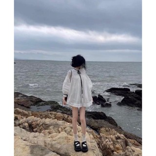 M662 - Set áo babydoll trắng xếp ly cột nơ đen kèm quần short trắng