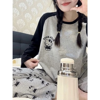  Bộ Đồ Ngủ Tay Dài In Họa Tiết hello kitty Dễ Thương Thời Trang Xuân Thu 2023 Cho Nữ 