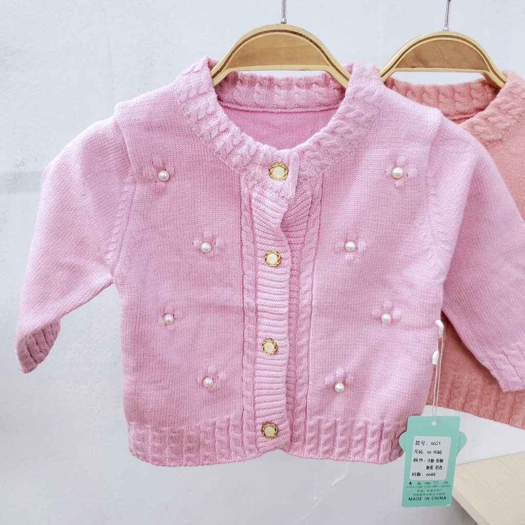 Áo len mùa đông dài tay cúc cài giữa len sơ sinh mềm mịn co giãn quảng châu loại đẹp cho bé gái 0-12 tháng