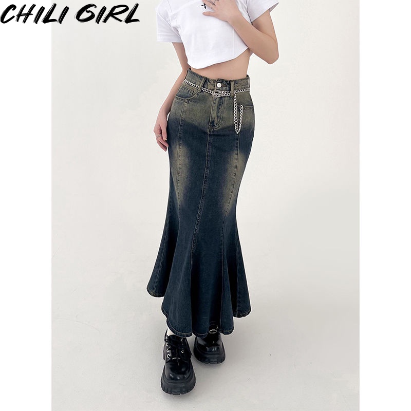 HUAYUZHI Chân váy jean váy nữ Phong cách Korean phổ biến Popular WWY23936LF39Z230925