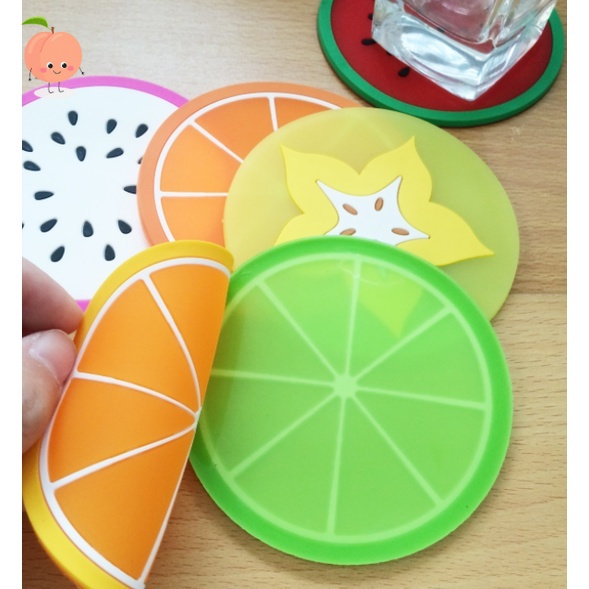 Đế lót ly, lót cốc hình trái cây bằng silicon xinh xắn PEACH
