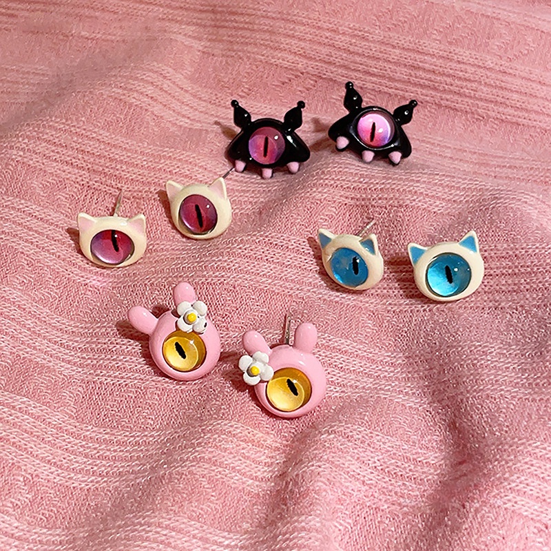 Yeezi Bông Tai Nhẫn Hình Quái Vật Mắt To Bằng resin Dễ Thương Cho Nữ