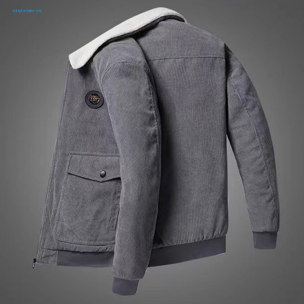 Xi * Áo Khoác Mùa Đông Vải Nhung Kẻ Dày Có Túi Lót Lông Cừu Dày Có Khóa Kéo Ấm Áp Sành Điệu Cho Nam
