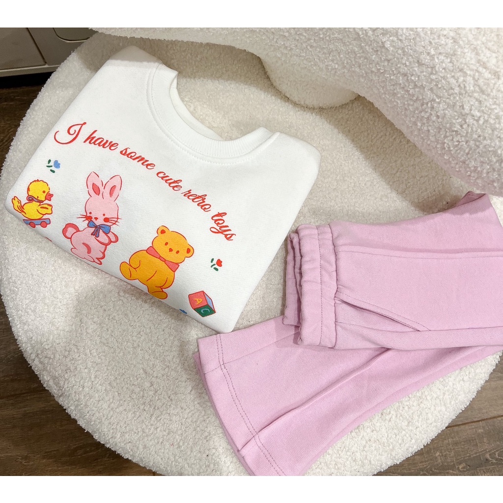 ✨MALINHKID✨BN060-Bộ nỉ quần loe hồng SOME CUTE trẻ em VNXK