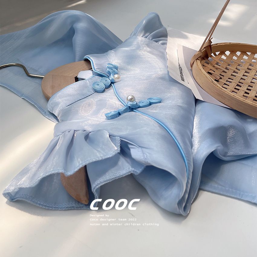 Đầm Sườn Xám Cách Tân Màu Xanh Dương Phong Cách Trung Hoa Thời Trang Mùa Hè 2023 Cho Bé Gái