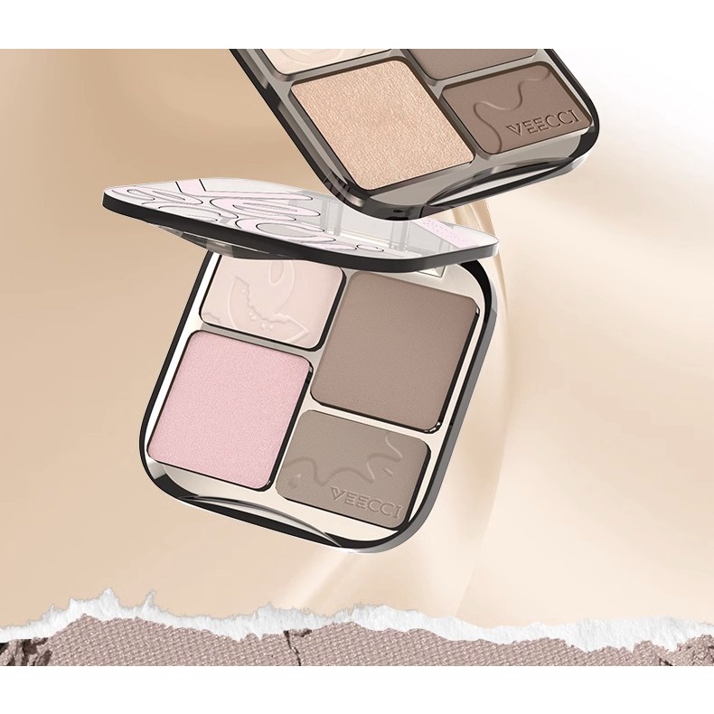 Veeecci Bảng Phấn Bắt Sáng Tạo Khối Bốn Màu Làm Sáng Da