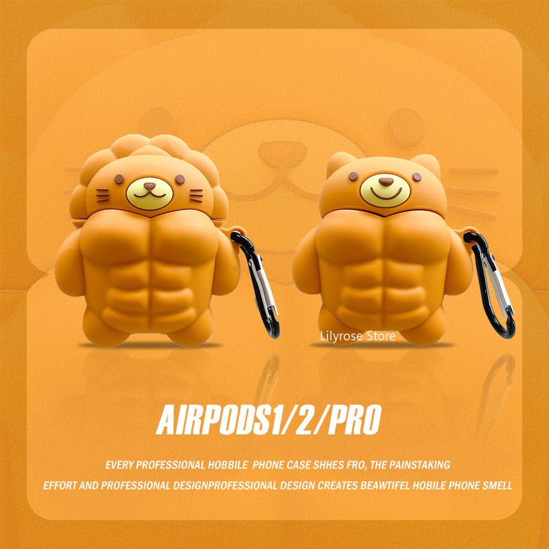 Ốp Vỏ Bảo Vệ Hộp Sạc Tai Nghe airpods 1 2 3 pro pro 2 Bằng Silicon Hình Sư Tử / Gấu Dễ Thương