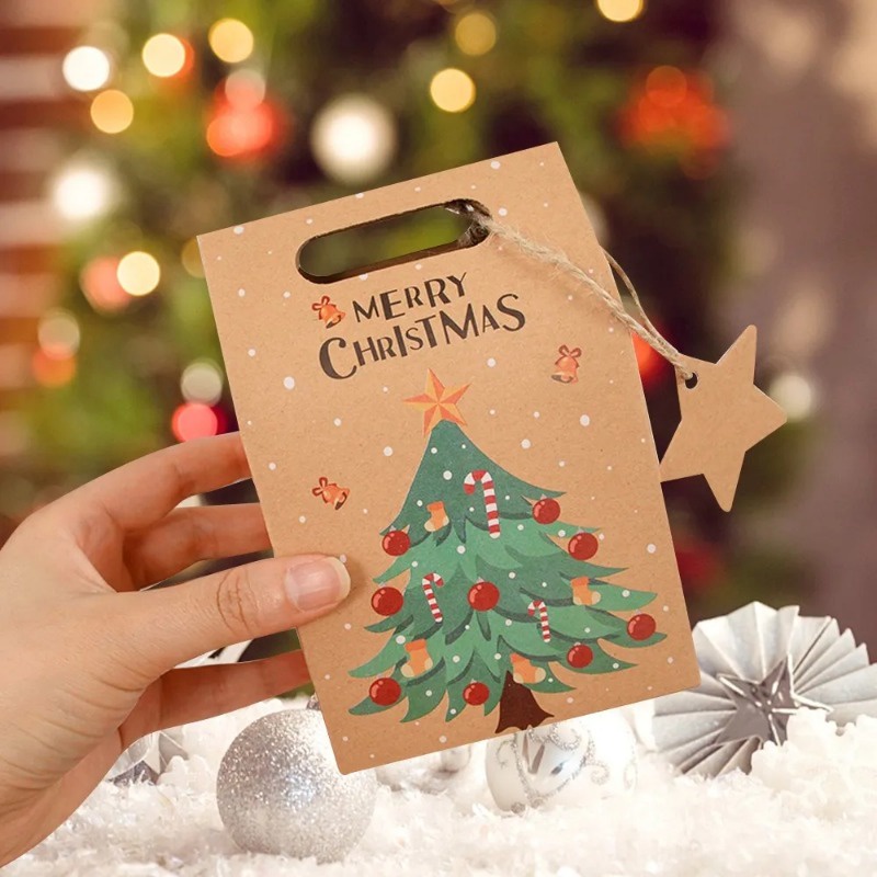Túi Giấy kraft Đựng Quà Giáng Sinh / Năm Mới Hình Ông Già Noel / Người Tuyết Kèm Thẻ Giấy