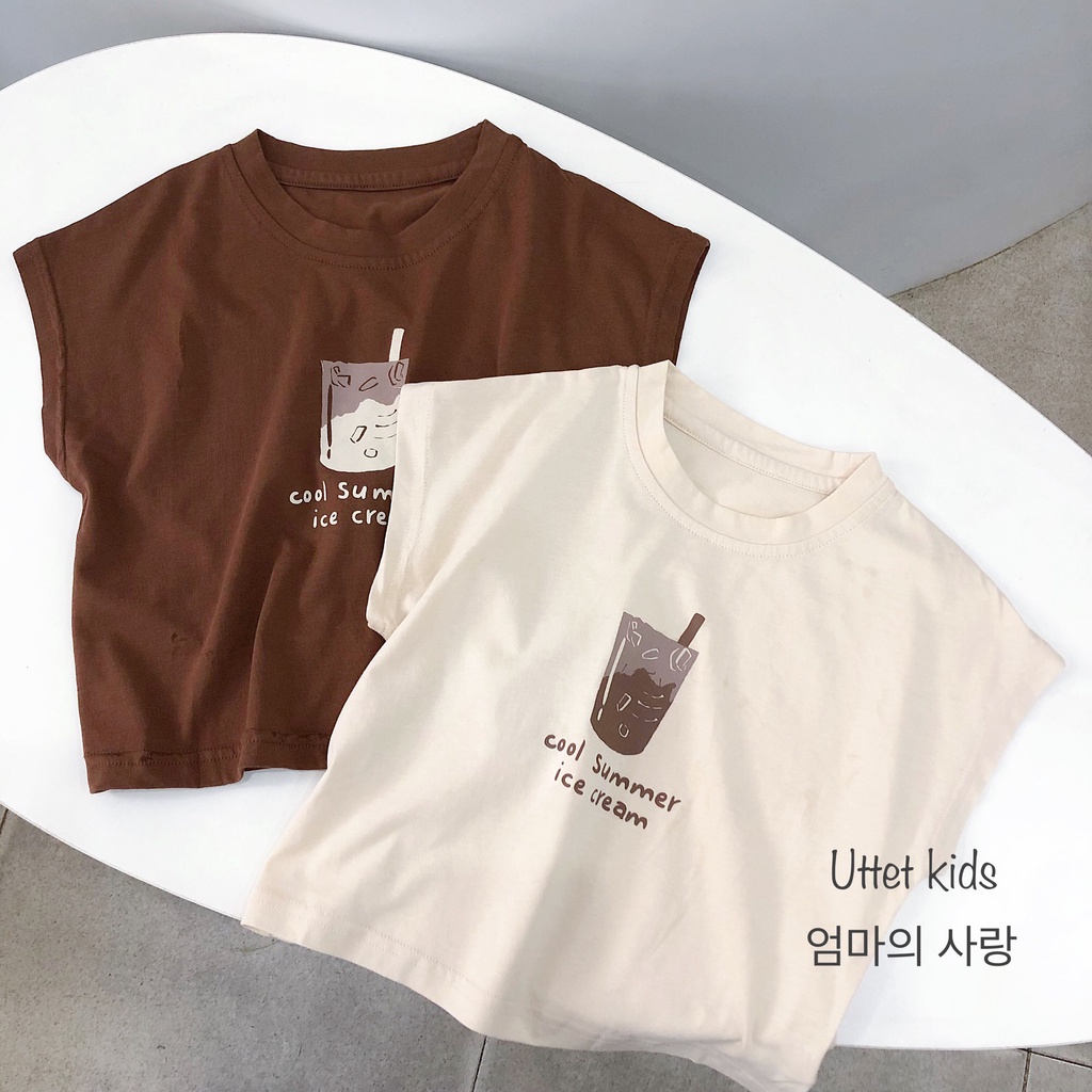 ÁO THUN TRÀ SỮA PHONG CÁCH HÀN QUỐC CHO BÉ GÁI VÀ BÉ TRAI 23095