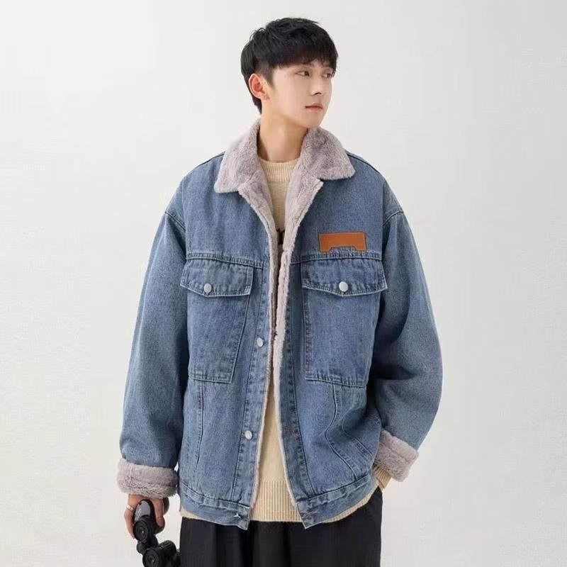 Áo Khoác denim Phối Nhung Dày Dặn Phong Cách Hàn Quốc Cao Cấp Thời Trang Mùa Đông Cho Cặp Đôi