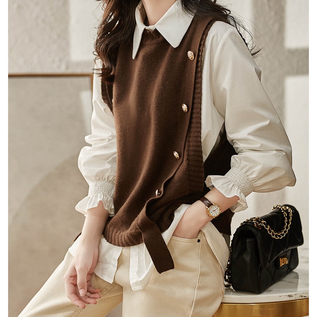 Banfamy Áo Dệt Kim Sát Nách Dáng Ôm Phong Cách Phương Tây Thời Trang Xuân Thu Cho Phụ Nữ Trung Niên