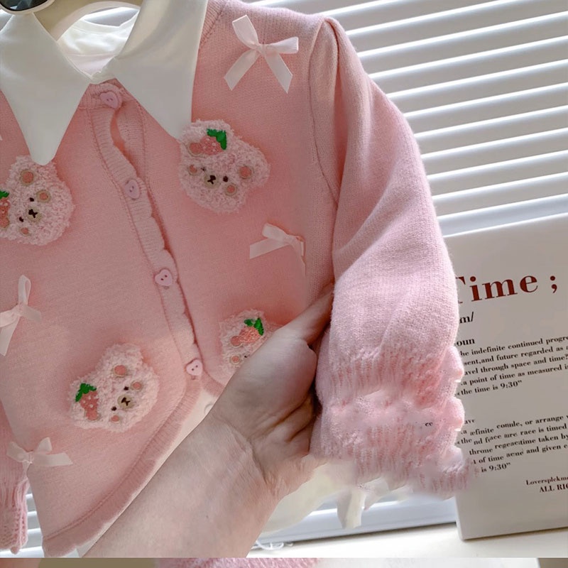 Annie Áo cardigan Dệt Kim Họa Tiết Hoạt Hình Phong Cách Hàn Quốc Ngọt Ngào Cho Bé Gái