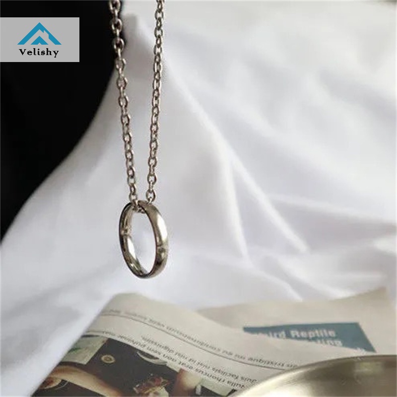 Vòng cổ VELISHY mặt nhẫn kim loại phong cách hip hop thời trang cho cặp đôi