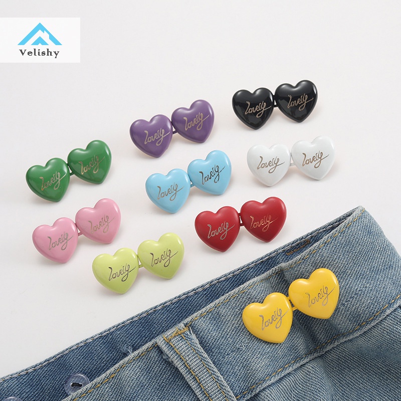 Velishy Set 2 Nút Thắt Lưng Quần jean Thay Thế Hình Trái Tim Có Thể Điều Chỉnh