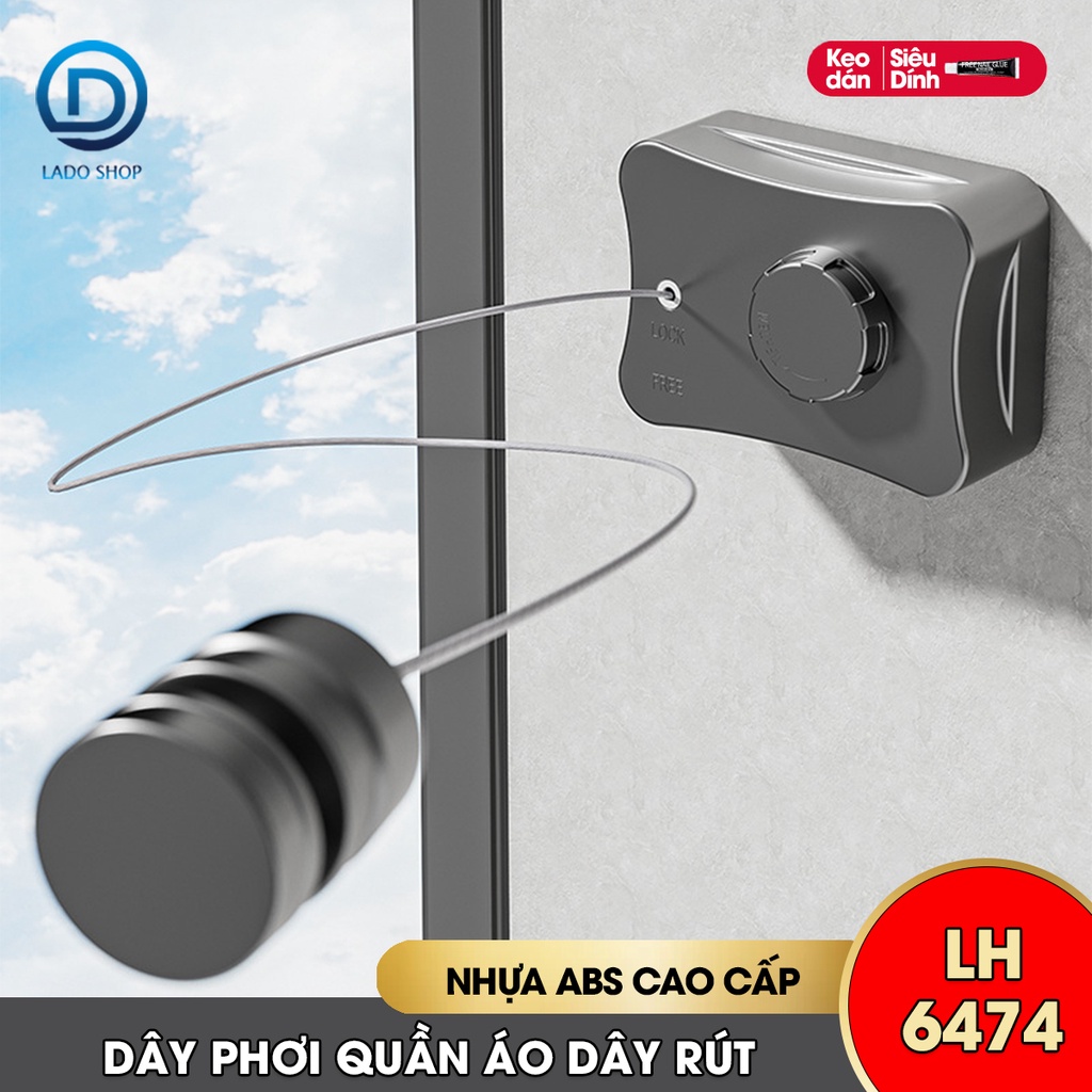 Dây phơi quần áo dây rút vô hình LH-6474 treo trong phòng tắm ngoài ban công ngoài trời dài tới 5.1m