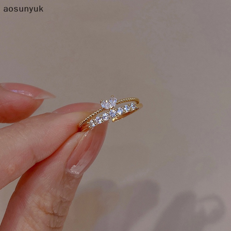 Aosunyuk Nhẫn Đính Đá Hình Trái Tim Dễ Thương Có Thể Điều Chỉnh Cho Nữ