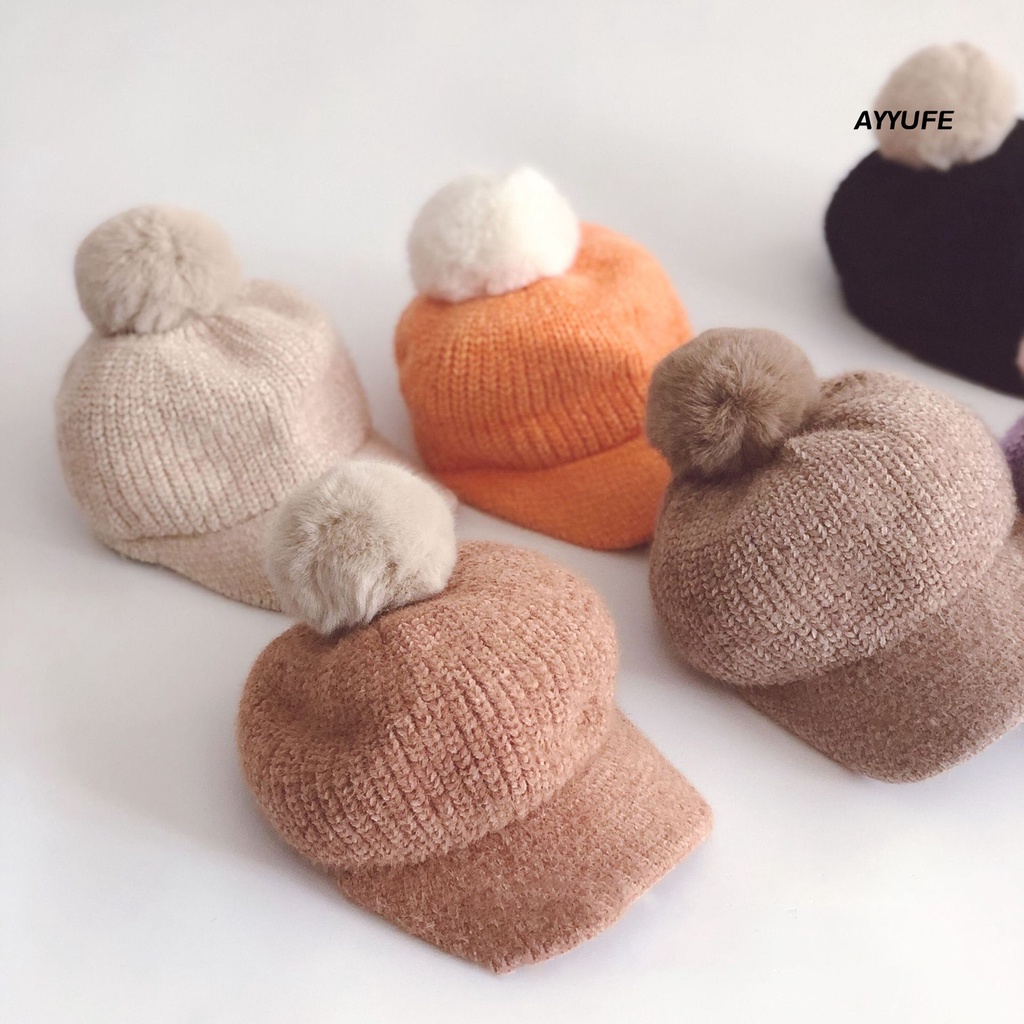 Ayyufe Mũ Lưỡi Trai Dệt Kim Màu Trơn Đính Bóng Lông Thời Trang Thu Đông Cho Bé