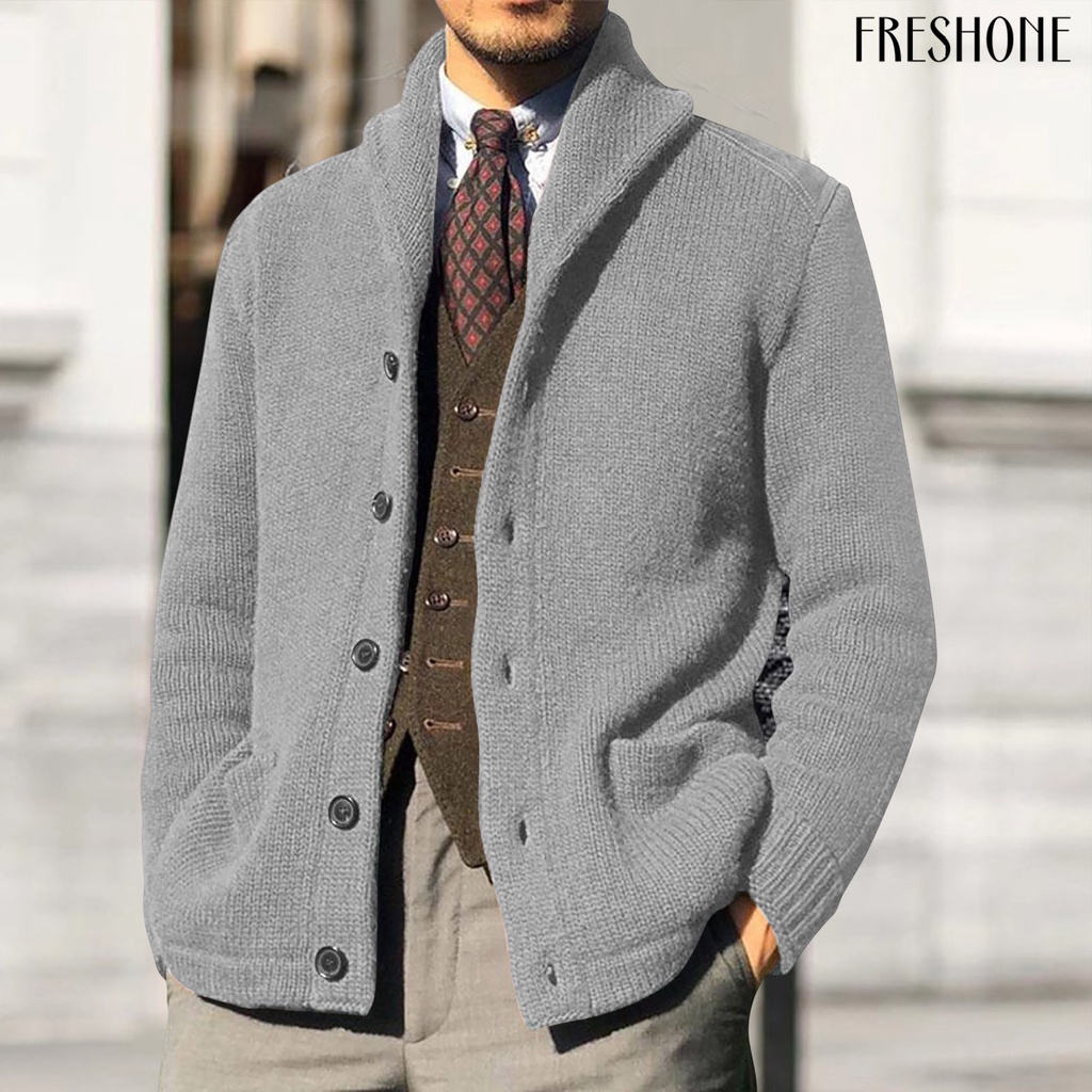 Áo Khoác cardigan Dệt Kim Dày Dặn Tay Dài Có Túi Màu Trơn Cài Nút Thời Trang Thu Đông Đường Phố Cho Nam