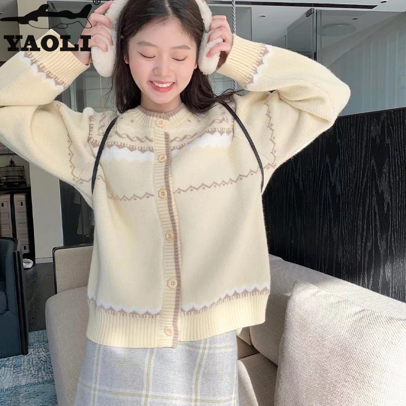 Yaoli Áo Khoác sweater Dáng Ngắn Phong Cách Hàn Quốc Đơn Giản Cho Nữ