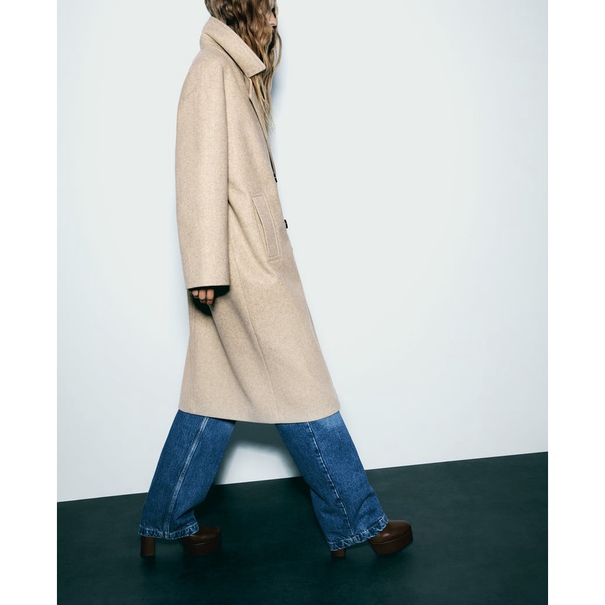 Zara Áo Khoác Len Dài Tay Dáng Rộng Thời Trang Mùa Thu Đông Ấm Áp3046269 3046271