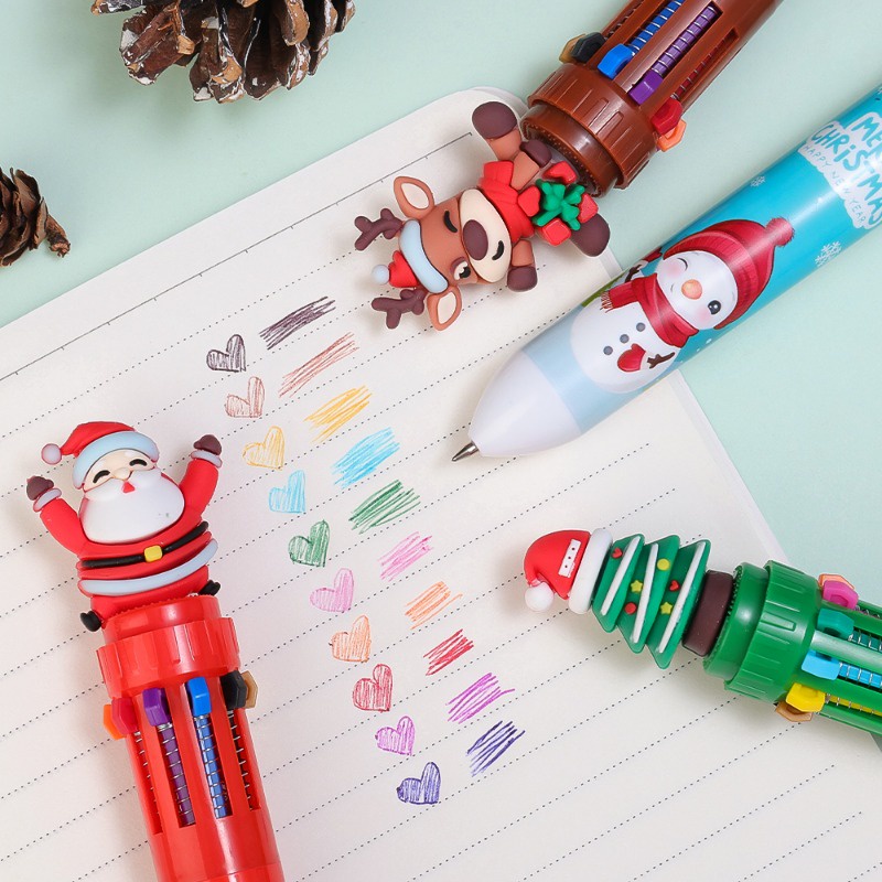 10 Bút Bi / Bút Bi mini Họa Tiết Cây Thông Noel Hoạt Hình Graffiti Nhiều Màu Sắc Cho Học Sinh / Văn Phòng / Trường Học