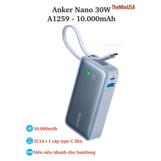  Pin sạc dự phòng Anker A1259 10000mAh 30W 1C1A 1 cáp liền PD PPS SCP QC BH 18T 