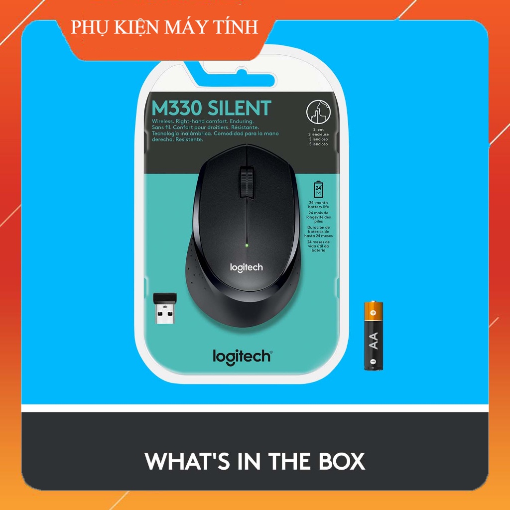 Chuột không dây Logitech M330 Silent Plus - Giảm ồn, USB, thuận tay phải, PC/ Laptop- LOẠI 1
